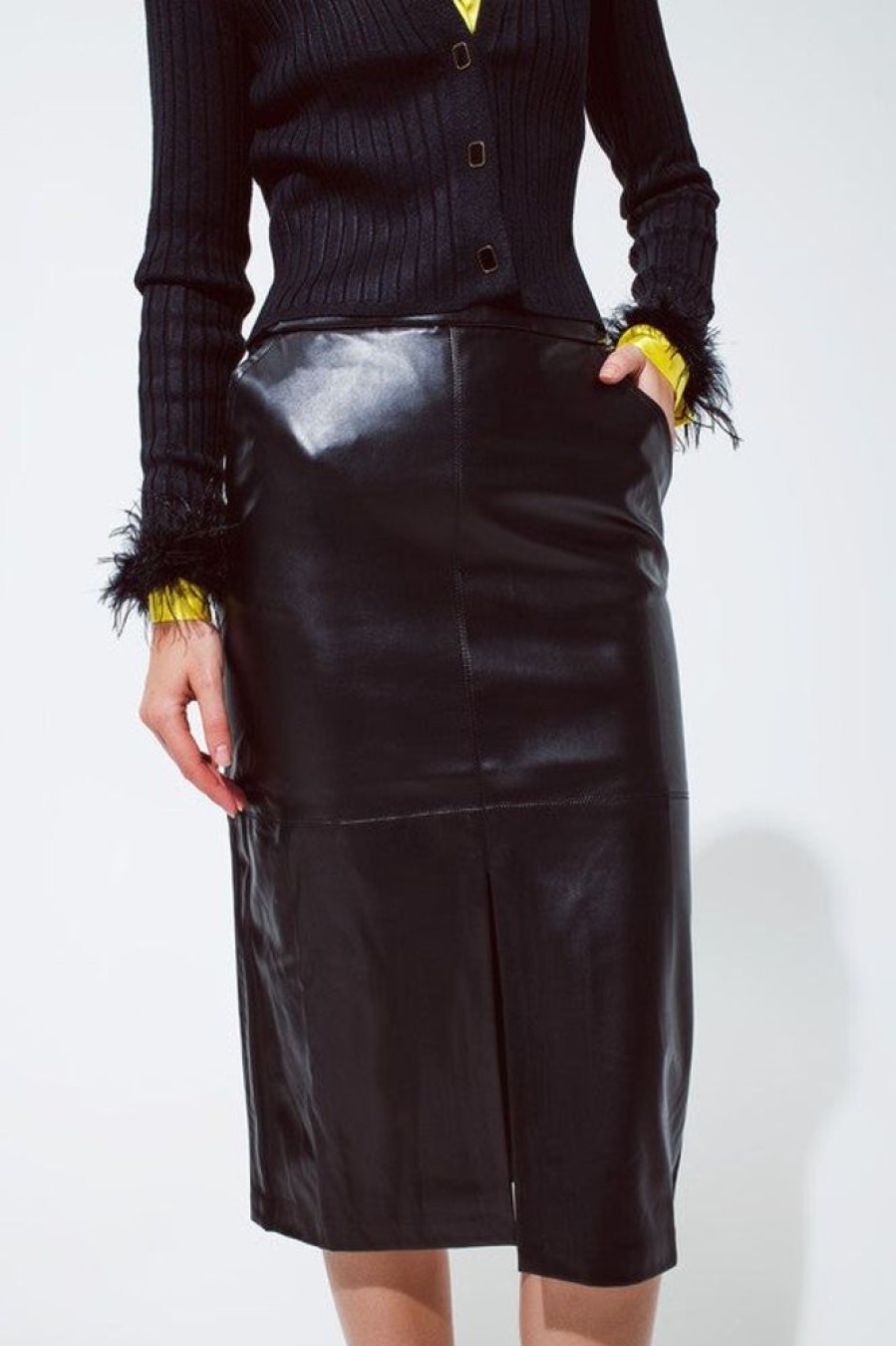 Clothing Q2 Leticia Leather Skirt Black