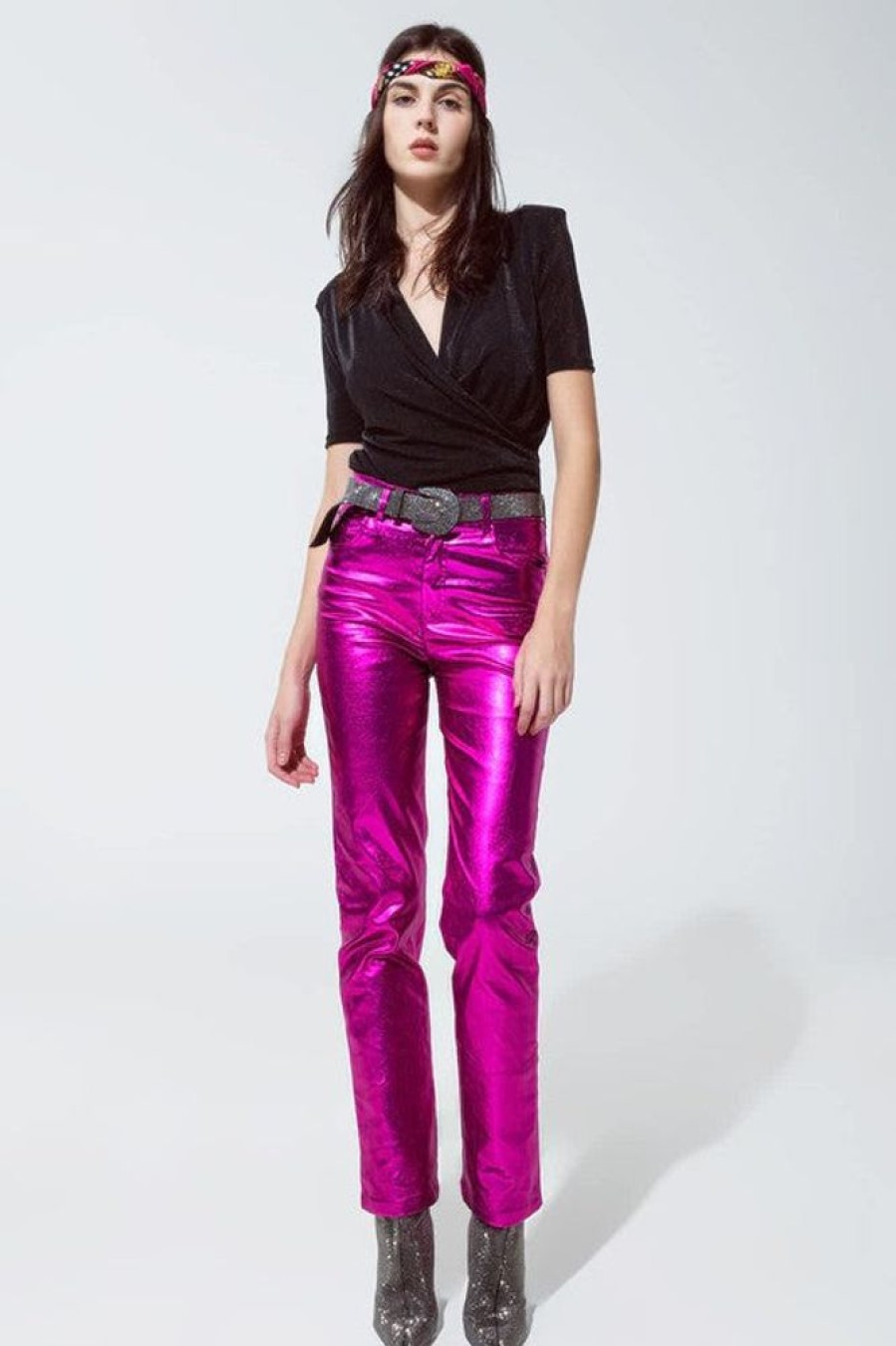 Clothing Q2 Style Queen Pants Fuchsia Metallic