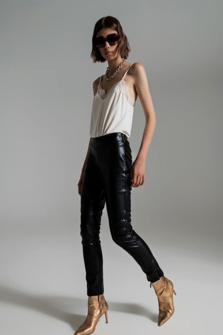 Clothing Q2 Lilian Faux Leather Pants Black