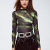 Clothing Q2 Adele Mesh Top Green