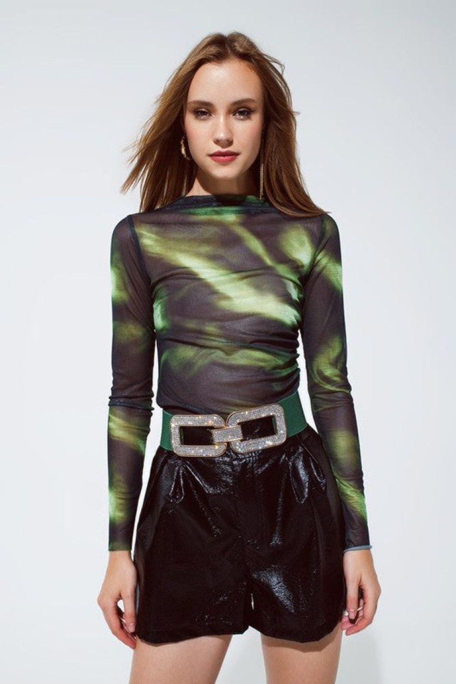 Clothing Q2 Adele Mesh Top Green