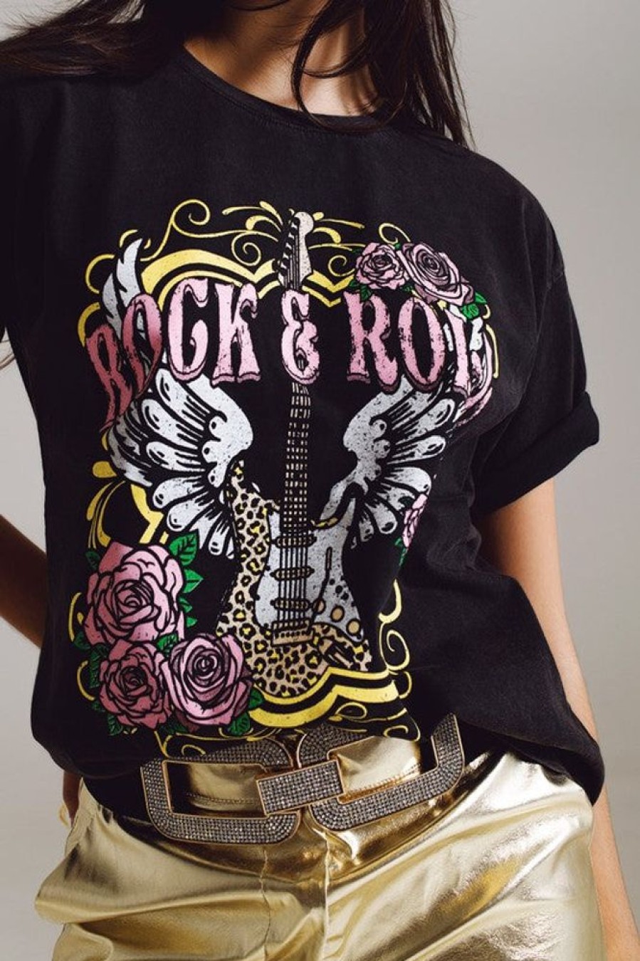 Clothing Q2 Vintage Rocker Tee Black