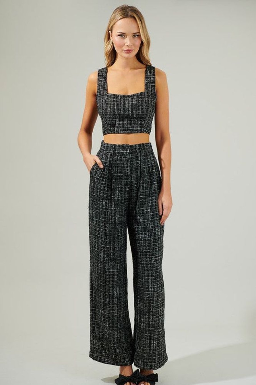 Clothing Sugar Lips Adriella Tweed Pants Black Tweed