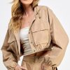 Clothing Miss Love Mia Cargo Cropped Jacket Taupe